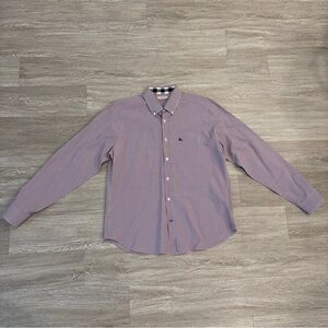 Burberry Brit Shirt Men’s Size XL Purple White Nova Check Long Sleeve Horseman